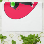 Zwarte kat in rood hart theedoek (Gevouwen)