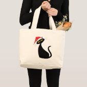 Zwarte kat in Santa Hat Grote Tote Bag (Voorkant (product))