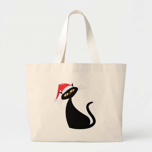 Zwarte kat in Santa Hat Grote Tote Bag (Voorkant)