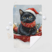 Zwarte Kat in Slede Laat het Sneeuwen Kerstmis Golfhanddoek (Insitu)