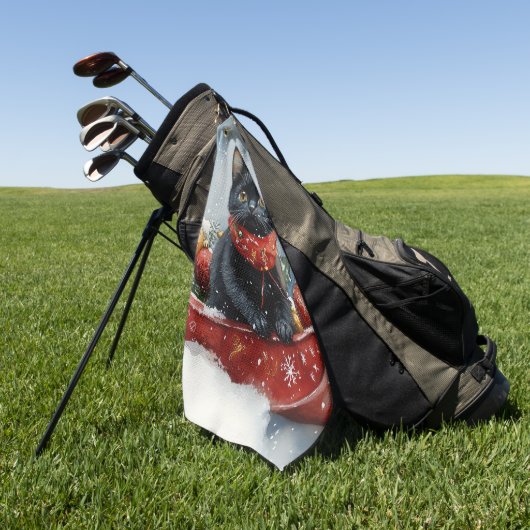 Zwarte kat in slee laat het sneeuwen Kerstmis Golfhanddoek (Groen)