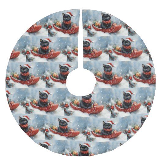 Zwarte kat in slee laat het sneeuwen Kerstmis Kerstboom Rok (Voorkant)