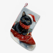 Zwarte kat in slee laat het sneeuwen Kerstmis Kleine Kerstsok (Voorkant (Hangend))