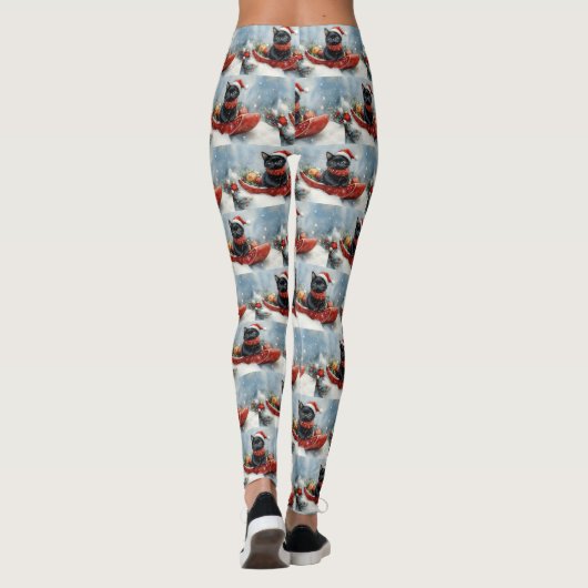 Zwarte kat in slee laat het sneeuwen Kerstmis Leggings (Achterkant)