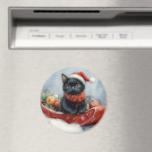 Zwarte kat in slee laat het sneeuwen Kerstmis Magneet (Insitu (Vaatwasser))