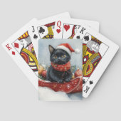 Zwarte kat in slee laat het sneeuwen Kerstmis Pokerkaarten (Achterkant)