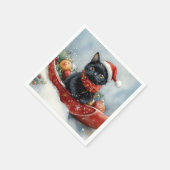 Zwarte kat in slee laat het sneeuwen Kerstmis Servet (Hoek)