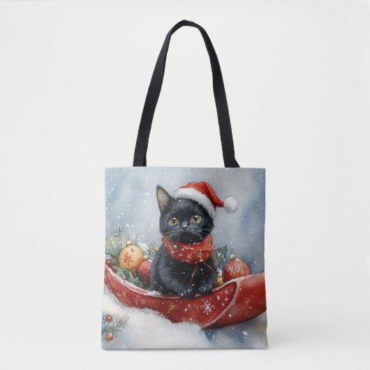 Zwarte kat in slee laat het sneeuwen Kerstmis Tote Bag (Voorkant)