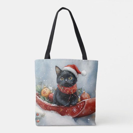 Zwarte kat in slee laat het sneeuwen Kerstmis Tote Bag (Achterkant)