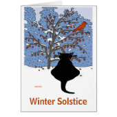 Zwarte kat in sneeuw met rode vogel (Voorkant)