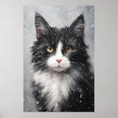 Zwarte kat in sneeuw poster (Voorkant)