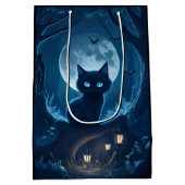 Zwarte Kat in Spooky Forest Medium Cadeauzakje (Achterkant)