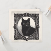 Zwarte kat in spooky Lijsten Gothic plat Wenskaart Kaart (Voorkant / Achterkant in situ)