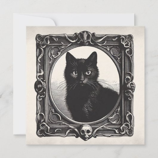 Zwarte kat in spooky Lijsten Gothic plat Wenskaart Kaart (Voorkant)