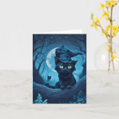 Zwarte kat in spooky Pet blanco binnen Kaart (Gele Bloem)