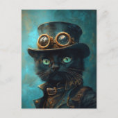 Zwarte kat in Steampunk kostuum Briefkaart (Voorkant)