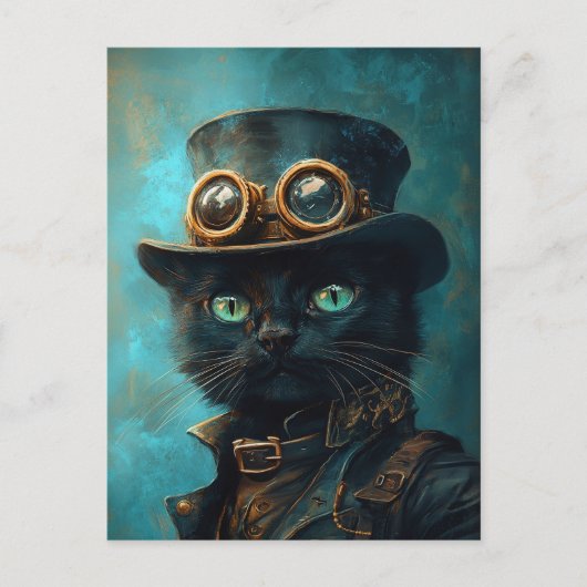 Zwarte kat in Steampunk kostuum Briefkaart (Voorkant)