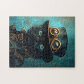 Zwarte kat in Steampunk kostuum Legpuzzel (Horizontaal)