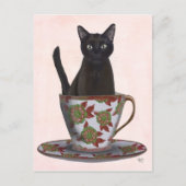 Zwarte kat in Teacup Briefkaart (Voorkant)