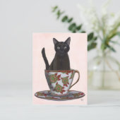 Zwarte kat in Teacup Briefkaart (Staand voorkant)