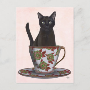 Zwarte kat in Teacup Briefkaart