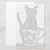 Zwarte kat in Teacup Briefpapier (Voorkant / Achterkant)