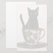 Zwarte kat in Teacup Briefpapier (Voorkant / Achterkant)
