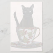 Zwarte kat in Teacup Briefpapier (Voorkant)
