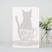 Zwarte kat in Teacup Briefpapier (Staand voorkant)