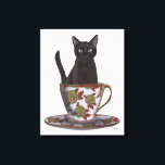 Zwarte kat in Teacup Canvas Afdruk<br><div class="desc">Zwarte kat in Teacup door FabFunky. Kenmerkt een kat die in een mooie florale theepot zit. | 191544D</div>