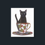 Zwarte kat in Teacup Canvas Afdruk<br><div class="desc">Zwarte kat in Teacup door FabFunky. Kenmerkt een kat die in een mooie florale theepot zit. | 191544D</div>