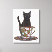 Zwarte kat in Teacup Canvas Afdruk (Voorkant)