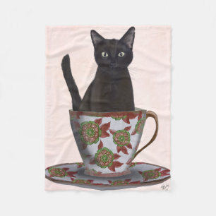 Zwarte kat in Teacup Fleece Deken