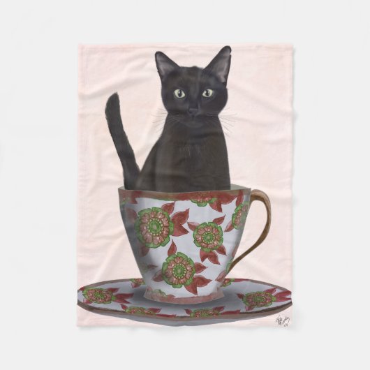 Zwarte kat in Teacup Fleece Deken (Voorkant)