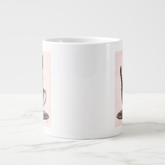 Zwarte kat in Teacup Grote Koffiekop (Voorkant)