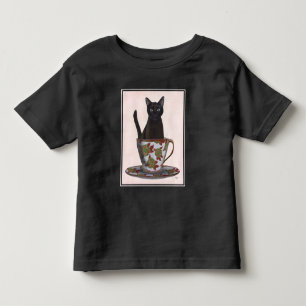 Zwarte kat in Teacup Kinder Shirts