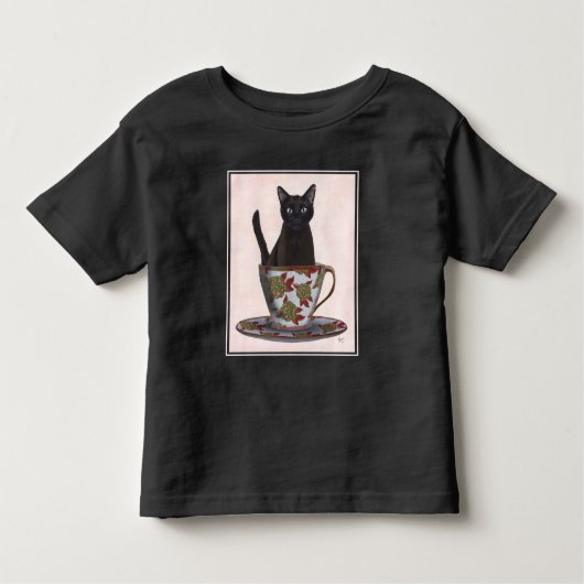 Zwarte kat in Teacup Kinder Shirts (Voorkant)