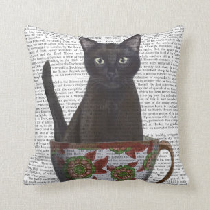 Zwarte kat in Teacup Kussen