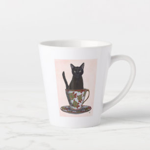 Zwarte kat in Teacup Latte Mok
