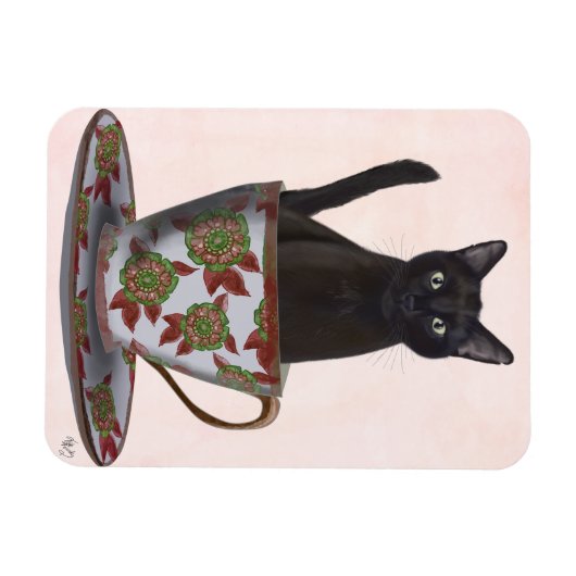 Zwarte kat in Teacup Magneet (Horizontaal)