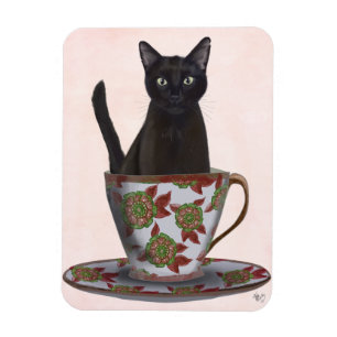Zwarte kat in Teacup Magneet