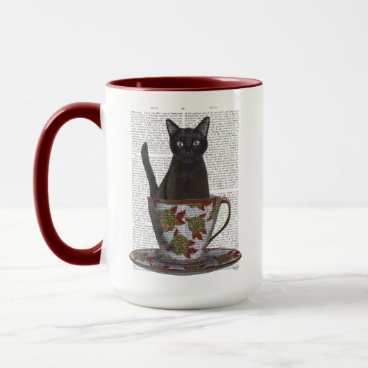 Zwarte kat in Teacup Mok (Links)