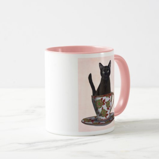 Zwarte kat in Teacup Mok (Voorkant rechts)