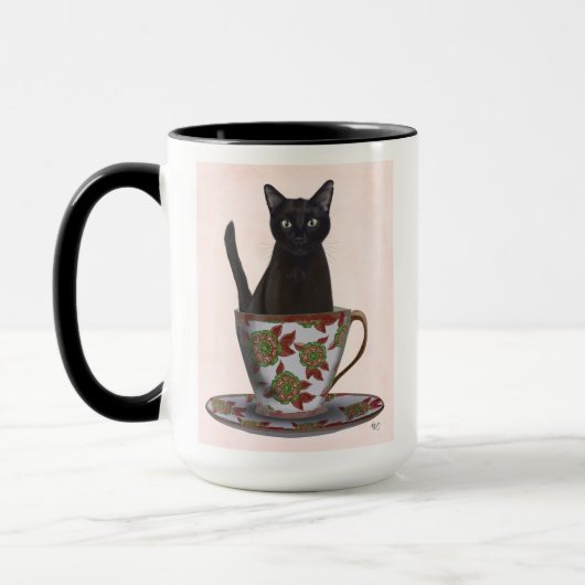 Zwarte kat in Teacup Mok (Links)