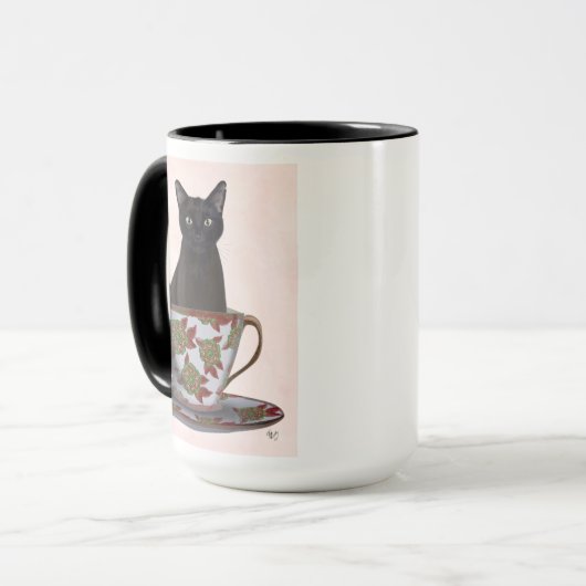 Zwarte kat in Teacup Mok (Voorkant links)