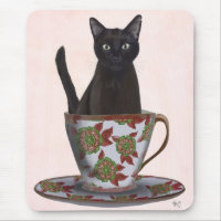 Zwarte kat in Teacup