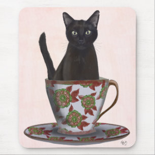 Zwarte kat in Teacup Muismat
