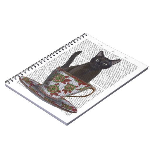 Zwarte kat in Teacup Notitieboek (Linkerzijde)