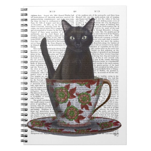 Zwarte kat in Teacup Notitieboek (Voorkant)