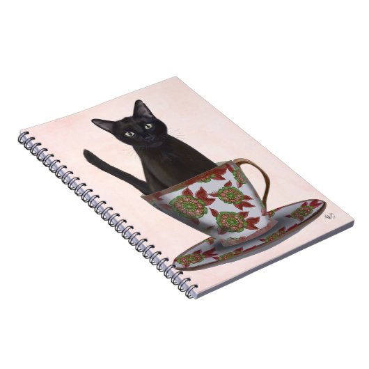 Zwarte kat in Teacup Notitieboek (Rechterzijde)